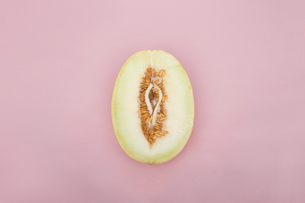 cut open melon, signifies similarities to female body vagina anatomy