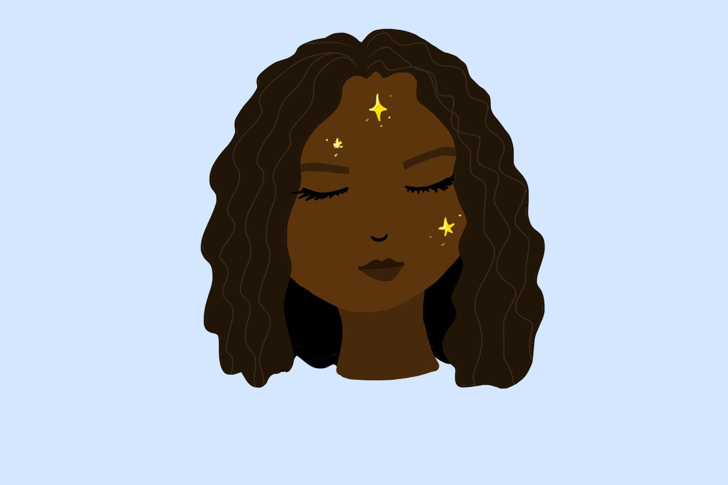 Cartoon graphic of girl with sparkles covering zits
