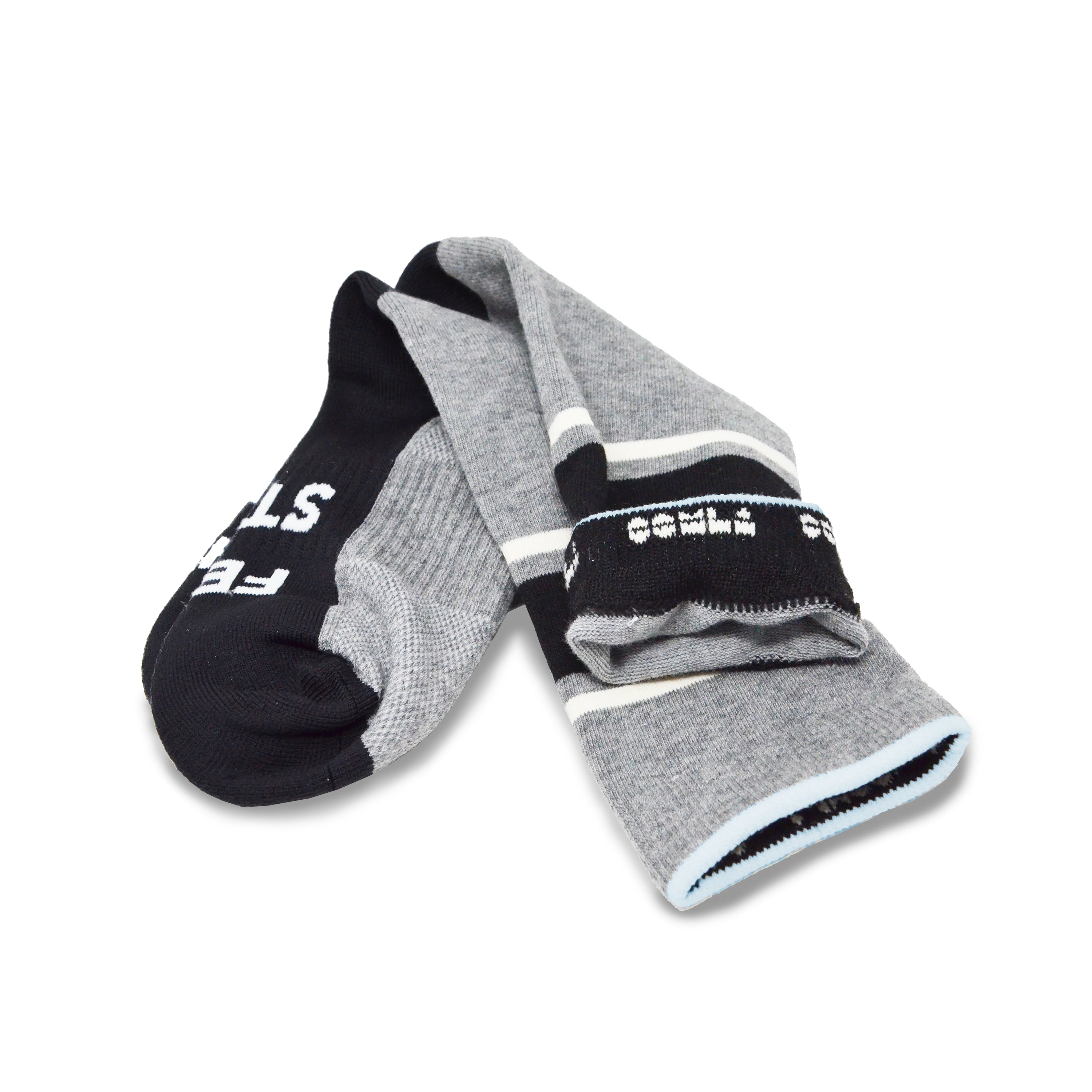 crossed triple threat bundle in grey / black (bra + shorts + socks bundle)